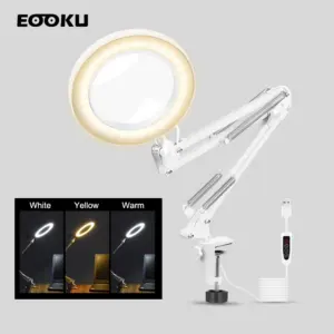 EOOKU Table Clamp Desk Lamp 5X Folding Magnifier with 72 LED Lights Adjustable Arm for Reading/Working/Beauty Manicure/Soldering