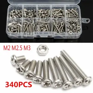 340pcs M3 M2 M2.5 304 Stainless Steel Cross-headSet Screw Bolts Nut Cap Head Screw Set Fastener Assortment Kit Repair Tools Set
