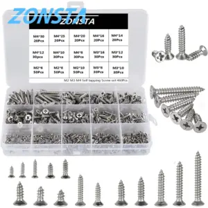 M2 M3 M4 460Pcs Countersunk Flat Head Tapping Screws Set 304 stainless steel Small Cross Recessed Wood screw Assortment kit