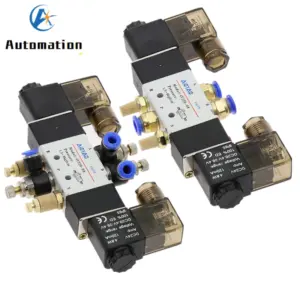 Double coil 4V220-08  Air Pneumatic Solenoid Valve 5 way 2 Position 1/4" 1/8" DC12V DC24V AC110V AC220V With Fittings Muffler
