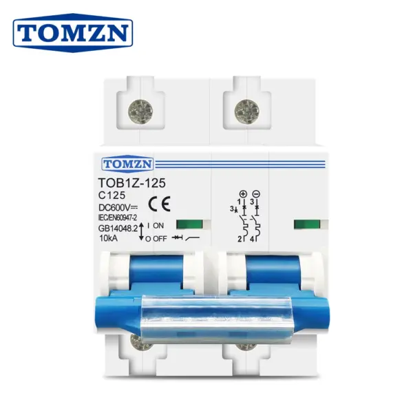 TOMZN 2P 80A 100A 125A DC MCB 600V Circuit Breaker PV System Battery Main Switch