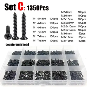 1350/2010x Black Mini Micro Phillips Flat Countersunk Head Self Tapping Wood Screw Set M1 M1.2 M1.4 M1.7 M2 M3 M4 assortment Kit