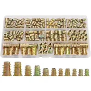 Threaded Inserts Nuts, Wood Insert Assortment Tool Kit, M4/M5/M6/M8 Furniture Screw Inserts Bolt Fastener(165 PCS)