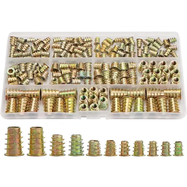 Threaded Inserts Nuts, Wood Insert Assortment Tool Kit, M4/M5/M6/M8 Furniture Screw Inserts Bolt Fastener(165 PCS)