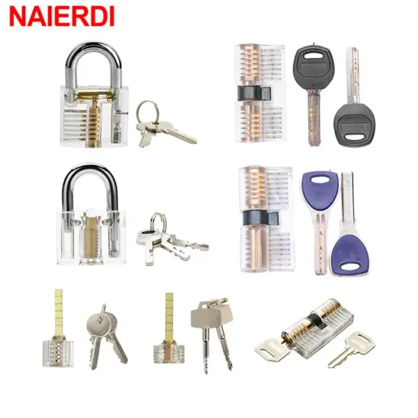 NAIERDI 7PCS/Set Combination Practice Padlock Transparent Locks Locksmith Training Tools Visible Lock Pick Sets Practicing Skill