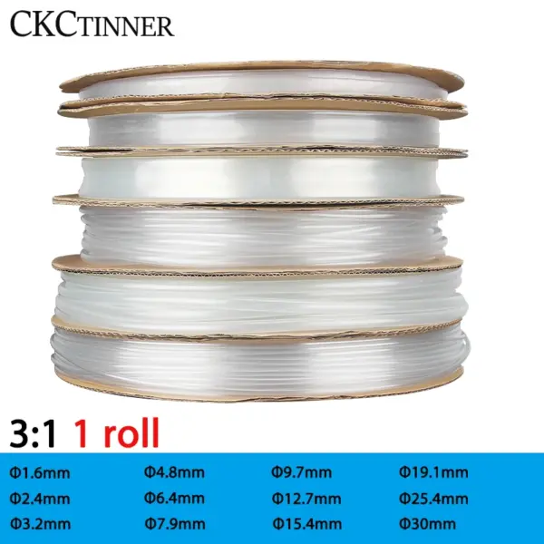 1 roll Heat Shrink Tube  Transparent 3: 1 ratio Adhesive Lined with Glue Dual Wall Tubing Wrap Wire Cable kit Diameter 1.6-30mm