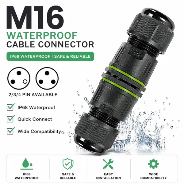 M16 Waterproof Cable Connector 3 Pin Inline Electrical Wire Gland Joint Sleeve 3-10mm Cord Adapter Outdoor IP68 Lighting Plug