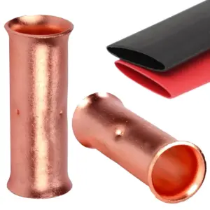 16PCS 2 AWG Non-Insulated Butt Splice Connectors Kit with 16PCS 3:1 Heat Shrink Tubing, Pure Copper Flared Barrel Crimp Terminals