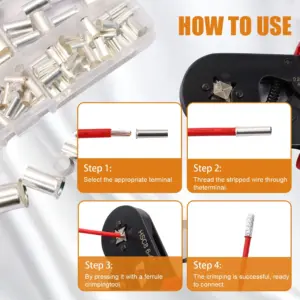 305 Pcs Wire Ferrules Kits Silver Plated Copper Crimp Terminal Connector 8 Sizes AWG (1/0 2/0 2 4 6 8 10 12) Sleeves Insulated