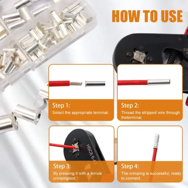 305 Pcs Wire Ferrules Kits Silver Plated Copper Crimp Terminal Connector 8 Sizes AWG (1/0 2/0 2 4 6 8 10 12) Sleeves Insulated