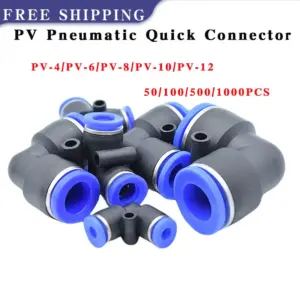 50/100/500/1000PCS PV Pneumatic Quick Connect Elbow Connector 90 Degree Push In Fitting OD 4mm-12mm for Air Hose Pipe Compressor