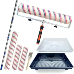 Paint Roller Kit with Extension Pole Adjustable Frame 12 Inch 18 Inch Microfiber Covers Extra-Large Stain Roller Brush Tray Lin