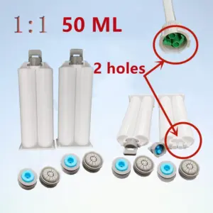 New Type 50ml 1:1 ratio epoxy ab glue barrel with piston plug,ab glue dispenser gun empty cartridge