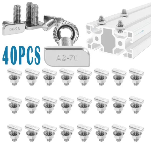 40 Pack Solar Panel Bracket End Clamp M8 Flange Nuts 304 Stainless Steel T Screw for  PV Solar Mounting Rails Photovoltaic Boats