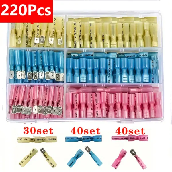 220Pcs Waterproof Insulated Butt Wire Connector Heat Shrink Crimp Terminals Kit Male Female Electrical Cable Spade Terminal DIY