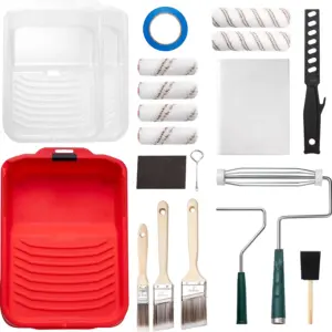 20-Piece Paint Roller Kit, 9 Inch and 4 Inch Microfiber Roller Set with Paint Tray, Liners, Brushes, Drop Cloth and Tape for