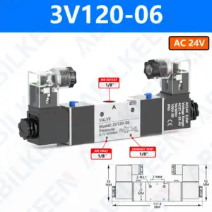 ABILKEEN 3V120-06 3V120-M5 Dual Electrical Control Air Solenoid Valves 3 Way 2 Position Normally Closed Pneumatic Solenoid Valve