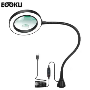 EOOKU 3X-6X Solder Magnifier USB LED Magnifying Glass Lamp Strong Magnetic Base Gooseneck Support Welding Lighting HomeTool