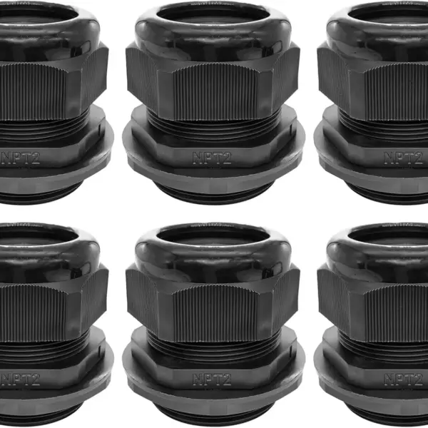 2" NPT Nylon Cable Connector, IP68 Waterproof Strain Relief Cord Glands for Electrical Box (2 Inch, 6-Pack)