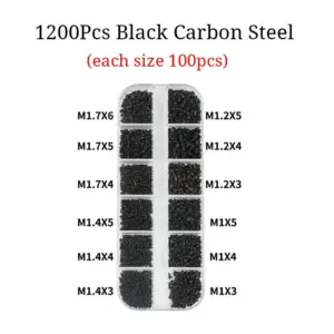 1200Pcs M1 M1.2 M1.4 M1.7 Micro Glasses Screws Round Head Self-tapping Electronic Small Wood Screws Kit Assortment