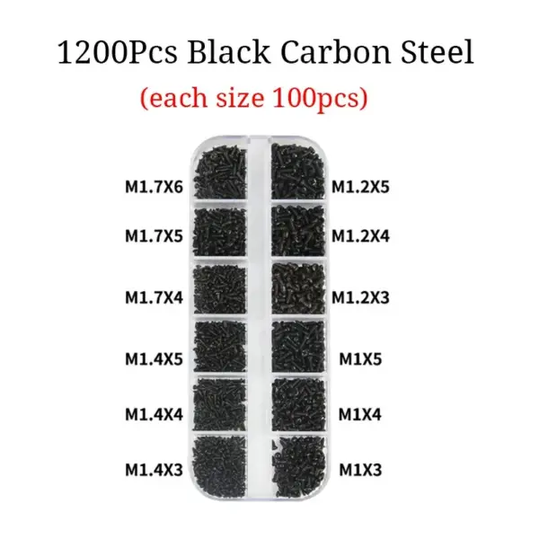 1200Pcs M1 M1.2 M1.4 M1.7 Micro Glasses Screws Round Head Self-tapping Electronic Small Wood Screws Kit Assortment