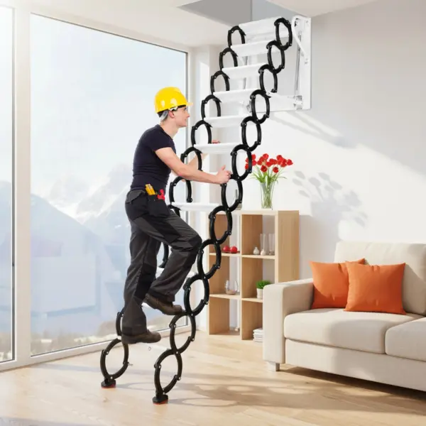 12 Steps Pull Down Attics Ladder Up To 600lbs Folding Retractable Loft Ladders with Anti-Slip Steps 11.2ft for Indoor Outdoor