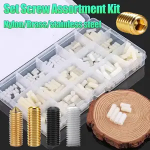 1box Brass Nylon Stainless Steel Internal Hex Socket Drive Cone Dog Flat Cup Point Set Screw Assortment Kit Allen Head Grub Bolt