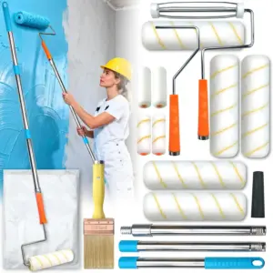 16-Piece Paint Roller Kit with 5 ft Extension Pole, 9" & 4" Rollers, Frames, Brush, Drop Cloth for Wall Painting