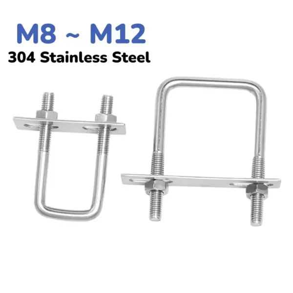 304 Stainless Steel M8 M10 M12 Square Bolt U-Screw Square Clamp Nuts Plate Baffles U Bolt Set