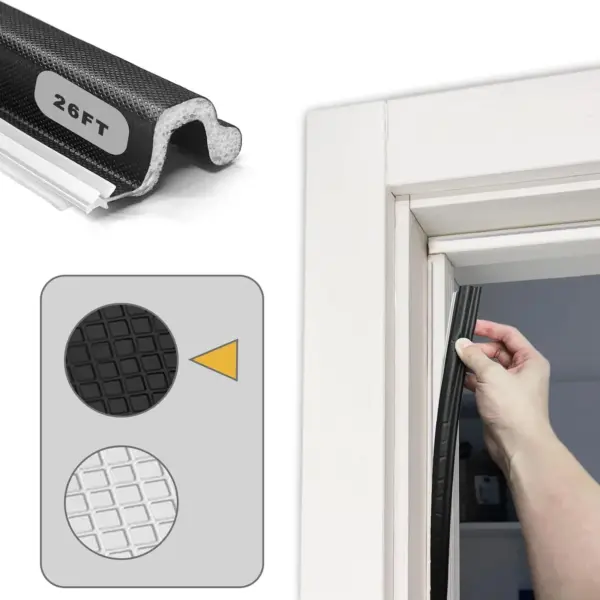 26FT Extra Thick Door Weather Stripping Seal Strip, PU Foam with PE Cover, Non-Adhesive Groove Installation for Large Gaps, Soundproof, Dust & Water Insulation, Black