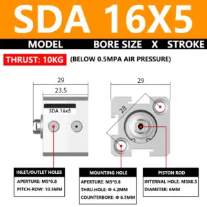 ABILKEEN SDA16X5 SDA Series Thin Air Cylinder 16MM Female Thread Bore X 5MM Stroke Double Acting Pneumatic Compact Cylinder
