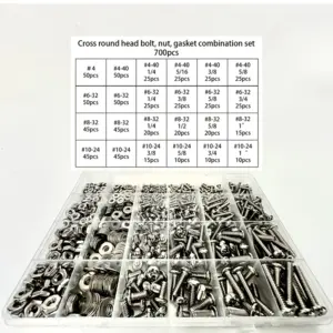 700pcs stainless steel nut and bolt combination kit, 4-40#6-32#8-32#10-24 combination