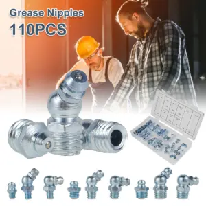 110 Pcs Grease Nipple Fittings Assortment Kit Straight 45/90-Degree Angled Galvanized Metal Grease Nipple Set M6 M8 M10 for Moto