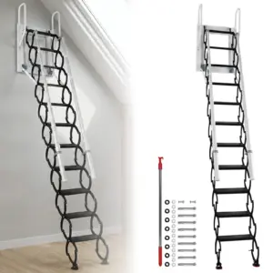 Telescoping Ladder with 2 Handrails and Pull-Down System Telescoping Attic Ladder Load Capacity 660Lbs for Indoor Outdoor