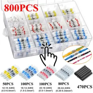 50-800Pcs Automotive Marine Solder Seal Wire Connectors Heat Shrink Solder Butt Insulated Connectors Solder Connector Kit