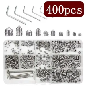 400Pcs Set Screw Assortment Kit M3M4M5M6M8 Stainless Steel Screw Small Set Screws for Door Handles Bathroom Fixture With Wrench