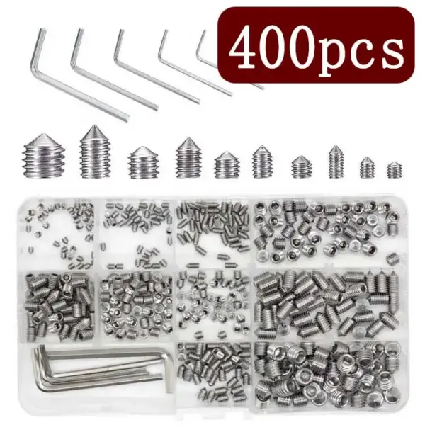 400Pcs Set Screw Assortment Kit M3M4M5M6M8 Stainless Steel Screw Small Set Screws for Door Handles Bathroom Fixture With Wrench