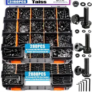 3160PCS Metric Flange Bolt Assortment Kit, M2-M10 Hex Socket Button & Cap Head Screws 42 Sizes, 10.9/12.9 Grade Alloy Steel