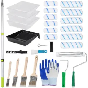 Complete 29 Piece Roller Kit with 2 4FT Extension Pole Brushes for Wall Ceiling Latex Oil Paint