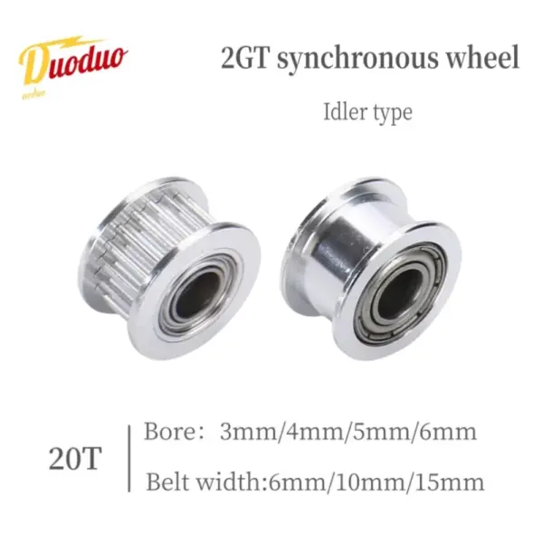 3D Printer Parts GT2 2GT Timing Pulley idler pulley Silver 20 Teeth AF Type Bore 3/4/5/6mm For width 6 /10mm Belt 2GT Idler 5PCS