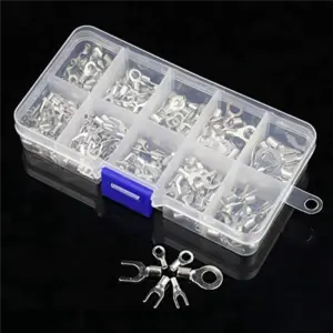 B03C-640Pcs 10 In 1 Terminals Non-Insulated Ring Fork U-Type Brass Terminals Assortment Kit Cable Wire Connector Crimp Spade