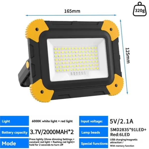 【ALLOWANCE】Portable LED Flood Light Rechargeable Magnetic Work Light Battery Powered Cordless For Outdoor Job Site Lighting