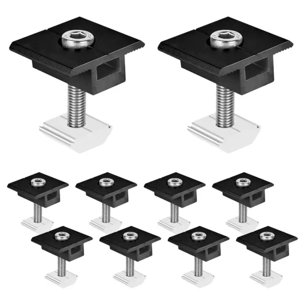 10pcs Aluminium Alloy 30mm Solar Panel Mount Centre Clamp T-shaped Solar Modules Fixing PV Bracket End Clamp Mounting Rail Black