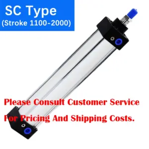SC40/50/63/80/100/125/mm Bore Double Acting Standard Air Pneumatic Cylinder 1100/1200/1300/1400/1500/1600/2000mm Long Stroke