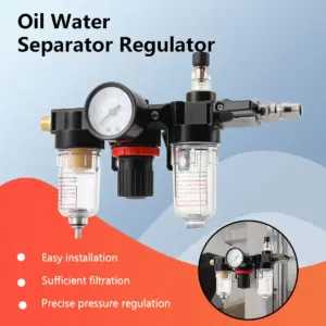 Oil Water Separator Regulator 1/4" Air Compressor Filter Trap Tool with Regulator Gauge Pressure Regulator Gauge