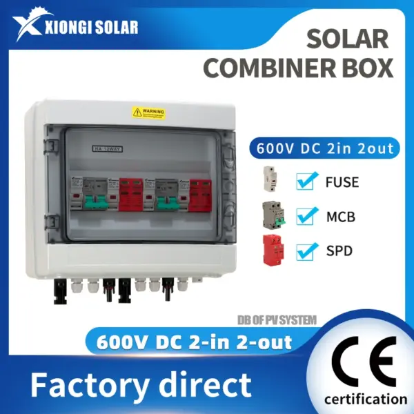 XIONGISOLAR High-quality 600V PV combiner box 2 in 2 out DC DB with Fuse MCB SPD for Solar Panel Solar Disconnect Switch