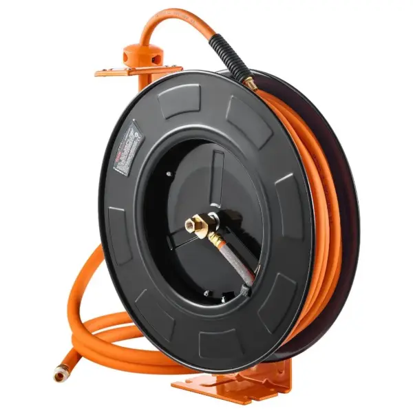 Retractable Air Hose Reel 3/8IN x 100FT Rubber Air Hose Max 300PSI Ceiling/Wall Mount Heavy Duty Single Arm Steel Reel with 5FT