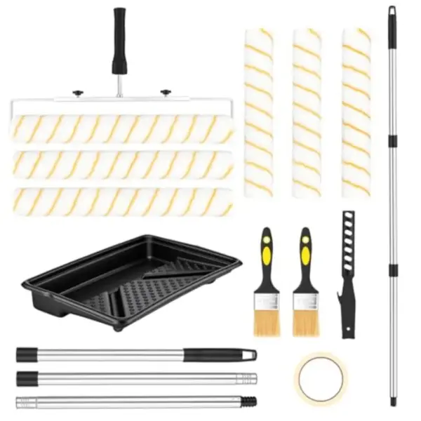 Paint Roller Kit Rocfinity Paint Roller with 6ft Extension Pole 12"18" Painting Supplies for Walls and Ceilings Paint Brushes f