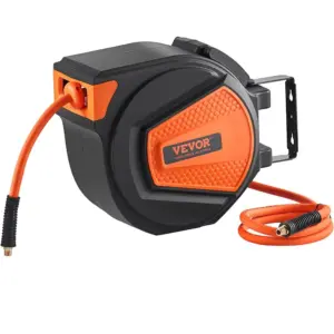 Retractable Air Hose Reel 3/8 IN x 50 FT Hybrid Air Hose Max 300PSI Ceiling/Wall Mount Enclosed Reel with 5 IN Lead in 180 Swiv