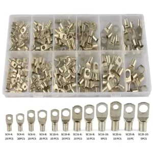 170pcs Tinned Copper Battery Terminal Lugs SC10-6 SC16-8 SC25-8 Cable Connectors for Automotive Solar Marine Wiring